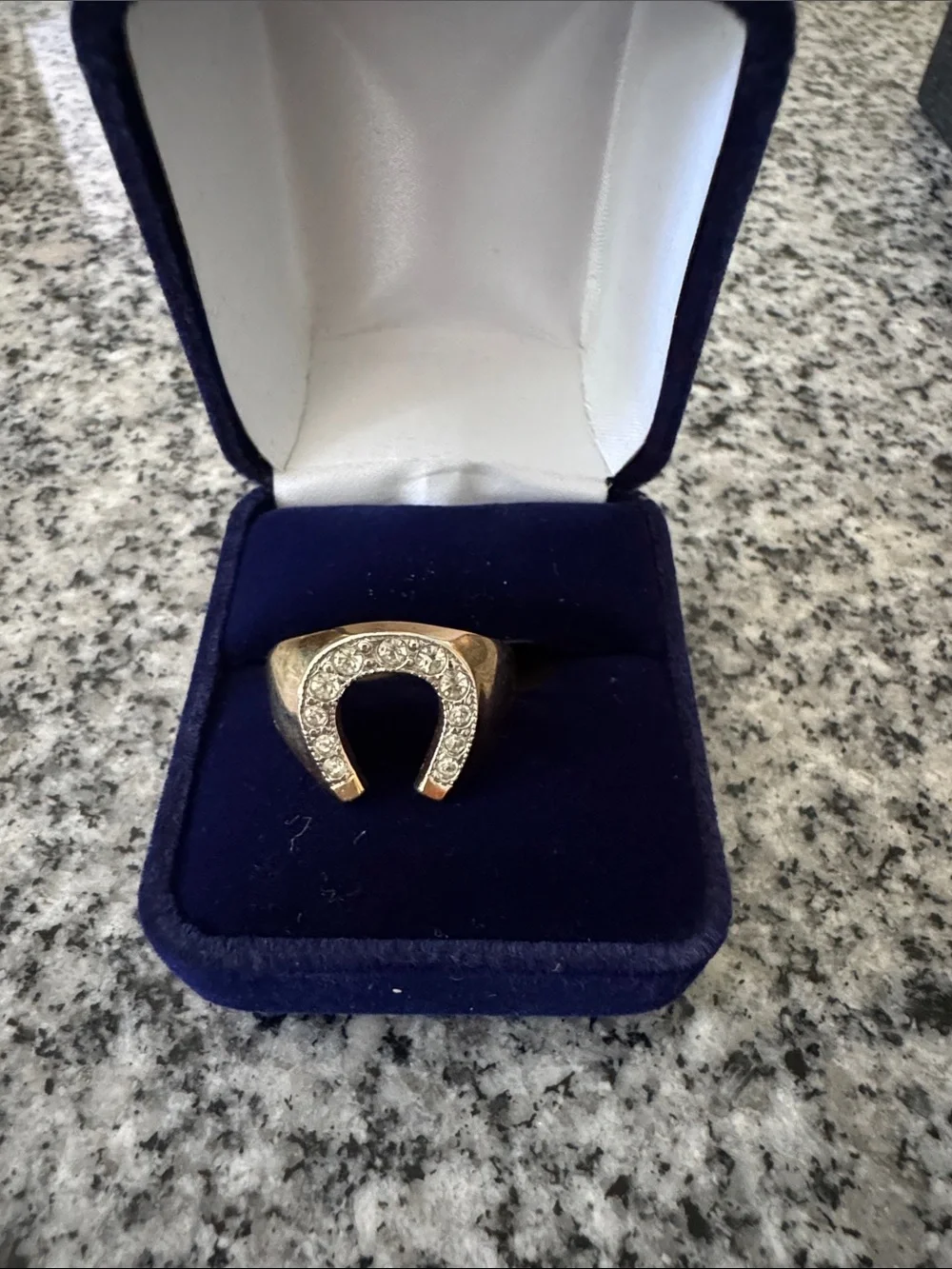 18K Heavy Gold Electroplated Horseshoe Ring with Clear Crystals - Size 11 - NWT